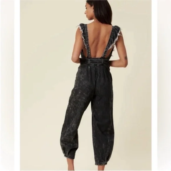 Washed Black Ruffle Overalls with Belt New With Tags